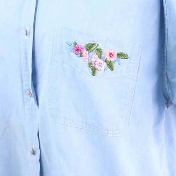 Vintage Capacity Women's M/L 90's Cotton Denim Button-Up Embroidered Shirt - Picture 5 of 12